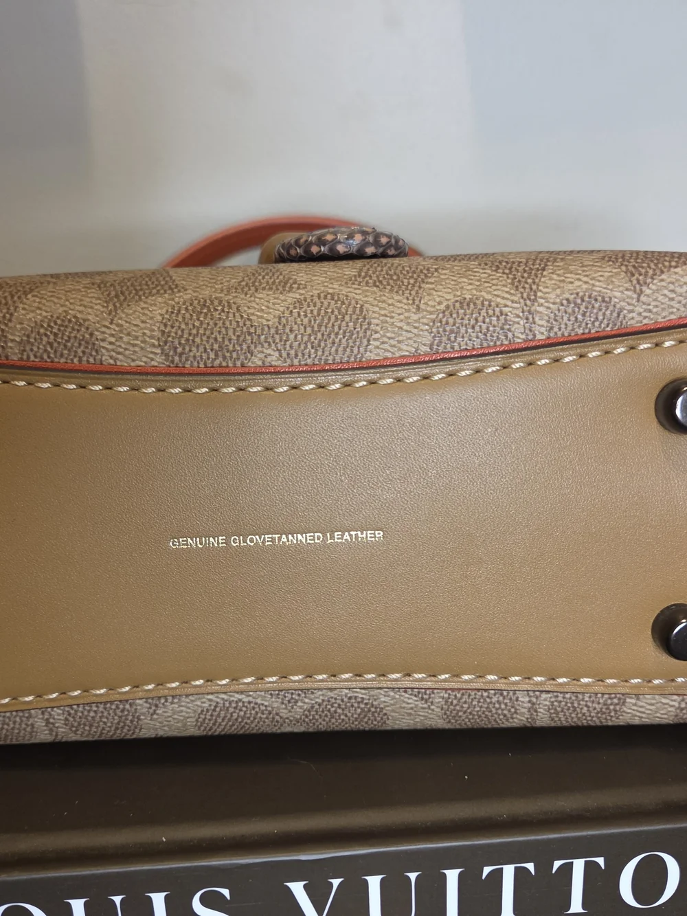 Coach Leather and Signature Canvas Top-Handle Satchel in Cream & Tan